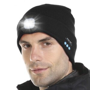 Bluetooth Beanie Hat with Light, Unisex LED Cap with Headphones Built-in Stereo Speakers & Mic, Tech Gift for Men Women Dad