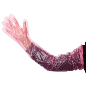 Veterinary Insemination Rectal Long Pink Gloves Disposable Plastic Full Arm 35Inch For Field Dressing, Cow Palpation, Gutting, Examination, Food Prep,50 Piece