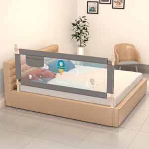 Baby Bed Rail Guard for Baby Toddlers Safety,Portable Kids Bedrail Safeguard Fence with Adjustable Height,Foldable Single Side Bed Protector for Newborn Babies Falling(180x63cm,Grey)