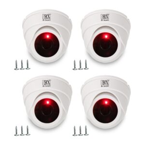 Pack of 4 Dummy CCTV Camera/Dummy CCTV Dome (Fake Camera No Audio/No Video) with Battery Operated Red Led Light is Ideal for Home Office.