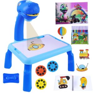 Toyshine Dino Theme Smart Projection Drawing Board with Music Include Art Supplies Doodle Table Kit | Trace and Draw Projector Toy for Kids Age 3+ (Blue)