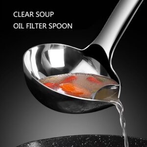 Stainless Steel Oil Separator Soup Ladle - Oil-Separated Spoon With Long Handle, Hot Pot Filter and Fat Separator for Kitchen, 11 Cm