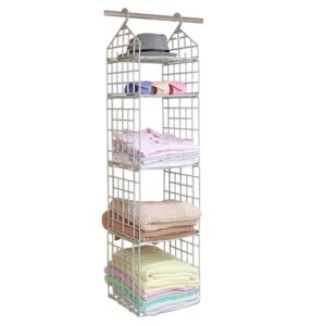Hanging Clothes Storage Rack – Foldable Wardrobe Shelf Organizer for Closet, Dorm, Hostel – Fabric Hanging Rack for Clothes, Towels, Accessories (5- Layer)