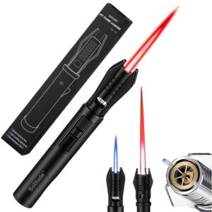 Metal Jet Flame Lighter | Windproof Refillable Butane Gas Torch | Dual Color Red & Blue Adjustable Camping Flame Lighter with Safety Lock for Kitchen, BBQ, and Outdoor Use